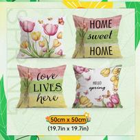Spring tulips Cushions Pillowcase Polyester Cushion Cover Throw Pillow Pillowcover Home Car Sofa Decor 4PCS