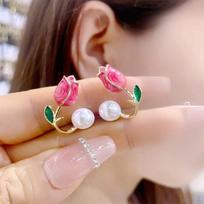 2026 Fashion Enamel Pearl Tulip Flower Stud Earrings for Women Korean Temperament Zircon Back Hanging Earring Wedding Jewelry
