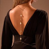Edgy Seashell Starfish Pendant Body Chain Back Necklace for Women Beach Summer Boho Open Back Dress Layered Chest Jewelry