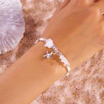 Pink Crystal Beads Irregular Gravel Bracelet for Women Natural Stone Starfish Charm Bracelets Summer Beach Jewelry Vacation Gift