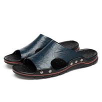 Summer Slippers New Men Sandals Soft Outdoor Slides High Quality Genuine Leather Comfortable Beach Sandals Outdoor Men Shoes 39