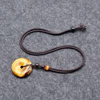 Unisex Necklace with Natural Tiger Eye, Wood Opal, and Jade Ping'an Buckle Pendants