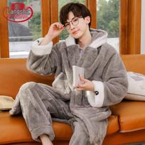 Langsha Men's Winter Coral Fleece Loungewear Robe XL