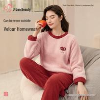 Urban Beauty Women's Plush Coral Fleece Pajama Set XL