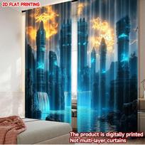 2D flat printing 2pcs Curtains Ancient Glowing Ruins Digital Printed Polyester Drapes Festive Holiday Perfect for Indoor Outdoor 60×150cm(23.6×59in)