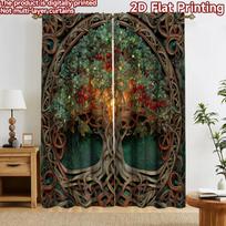 2D flat printing 2pcs Curtain Scene Curtains Fairy Tale Glowing Tree Digital Printed Polyester Drapes Holiday Decorations for 60×150cm(23.6×59in)