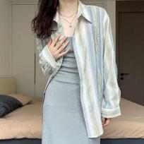 Spring and Summer Contrasting Sun Protection Striped Shirt for Women Simple and Loose Versatile Top Jacket Cardigan S