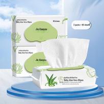 Jie Xiao You Aloe Vera Baby Wipes, Non-Irritating, Thickened with Lid, 80 Wipes, 3 Packs, for Hands and Mouth