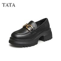 TATA Women's Solid Color Metal Buckle Loafers 38