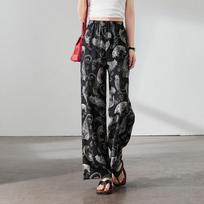 SOFSIL Women's Retro Paisley Print High-Waist Wide-Leg Pants 28/L juoda