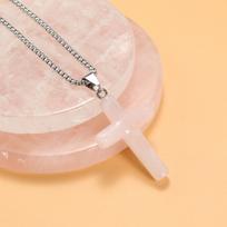 Moteriški karoliai natūralaus akmens rožinio kvarco / tigro akies kryžiaus formos pakabučiai kaklo papuošalai gimtadienio dovanų grandinėms 60 CM Rose Quartz