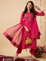 Indijos Bollywood Top Tunika Kurta Kelnės Dupatta Rinkinys Moterims Dizainerio Kurti Salwar Kostiumas Suknelė M rožinė