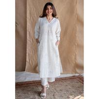 Indų Dizainerio Medvilninis Baltas Kurti Moterims Bollywood Viršutinė Tunika Kurta Kelnės Rinkinys SC-2281a1 M-38