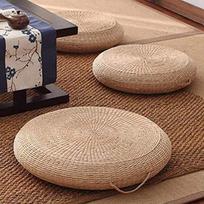 Futono sėdimoji pagalvėlė, Natūralaus šiaudo pynimo lauko grindų pagalvė, Apvali tatami grindų pagalvėlė sėdėjimui, Rankų darbo meditacijos pagalvėlė, Jogos kambariui (Skersmuo 40cm(16inch)