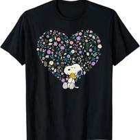 Peanuts Snoopy & Woodstock Hug Floral Heart T-Shirt S įvairiaspalvis