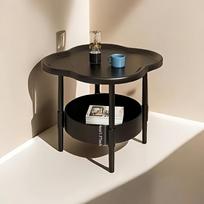 2-Layer Round Table w/ Storage Rack & Cabinet. Compact Organizer for Living Room, Bedroom, Office. Perfect for Holiday Decor!