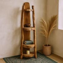 Natūralaus tikmedžio kampinė lentyna 90 cm, 3 lentynos
