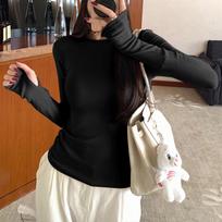 Brushed Fleece-Lined Long Sleeve Slimming Top with Thumb Holes L (110-125 jin)