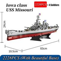 2228 vnt. Antrojo pasaulinio karo karinis modelis Blokeliai USS Missouri Linijinis laivas Statybos žaislas Vaikams Berniukams Dovana MOC Karo laivas gray