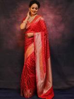 New Launch - Soft Lychee Silk Saree with Rich Pallu and All Over Jacquard Work raudona