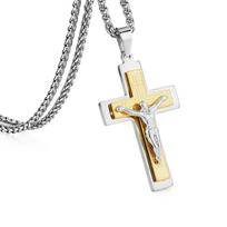 Sidabro spalvos Jėzaus kryžiaus nerūdijančio plieno pakabukai Karoliai Bizantijos ilgos grandinėlės karoliai vyrams Papuošalai Colar Collier 60cm 24inch