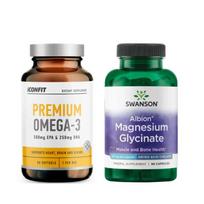ICONFIT Premium Omega 3 90 kaps. + Swanson Magnio Bisglicinatas 700mg 90kaps.