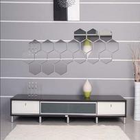 12Pcs 3D Regular Hexagon Honeycomb Decorative Acrylic Mirror Wall Stickers Living Room Bedroom Poster Home Decor Room Decoration