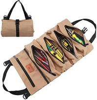 Khaki Multi-Pocket Tool Pouch, Roll Up Portable Hardware Storage Bag, Lightweight Tools Organizer Nice Gift (as the picture,Z18)