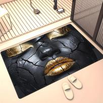 Black gold cracked face rug abstract art modern luxury carpet living room floor decor bold statement piece unique design 50x 80cm