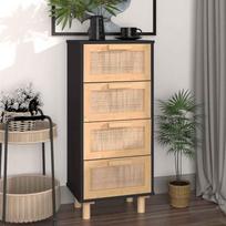 Vidaxl Komoda, Czarna, 40X30X90 Cm, Lita Sosna I Naturalny Rattan