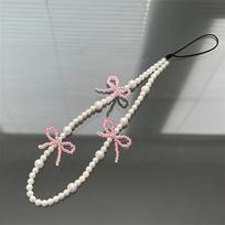 1pc Pink Bowknot Pearl Charm Accessory for Phone Case, Lanyard, Bracelet, Plastic Material, Fashionable Jewelry Decor