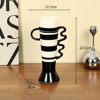 Ceramic Vase Abstract Geometric Fringe Wavy Handle Flower Vase Ceramic Handicraft Floral Arrangement Accessories Home Decoration