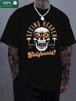 Front Skull Print Round Neck Short Sleeved Unisex T-Shirt, Comfortable And Breathable Fabric XL
