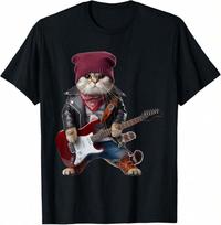 Cat Playing Guitar - Funny Rock Music Guitar Cat T-Shirt For Unisex XXXL