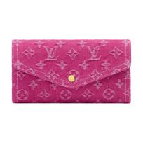 Louis Vuitton Sarah Denim Logo Pattern Print Snap Closure Cotton Wallet Women wallet Purple Red M28280 Box(Basic Set+Box)