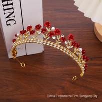 Red Wedding Crown Headdress for Bridal, Fairy-Like 18th Birthday, and Coming-of-Age Ceremony