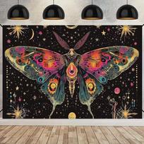 2D Mystical Tapestry - Vibrant Lunar Moth, Astrology Symbols & Starry Night Wall Art 47.2x31.5inch/120*80cm