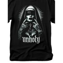 Unholy Nun Gothic Horror T-Shirt - Edgy Tattooed Nun & Baphomet Design, 100% Cotton Loose Fit Tee Suitable for Halloween, Gothic Events & Daily Wear S
