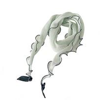 Solid Color Crushed Silk Scarf Frilled Edge Leaf Pendant Small Neckerchief Artistic Design Wrinkled Silk Thin Pleated Scarf