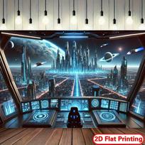 2D Cyberpunk Sci-Fi Space City Tapestry for Futuristic Room Decor 47.2x31.5inch/120*80cm