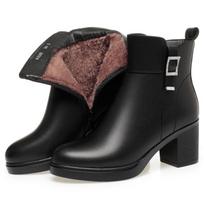 6.5cm Elegant Comfortable Med Block Heels Platform Shoes Winter 2025 Genuine Lether Boots Short Wool Ankle Botas for Office Mom 38