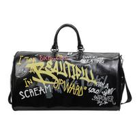 Graffiti Print Duffel Bag with Handle and Shoulder Strap Stylish Gym and Travel Bag juoda