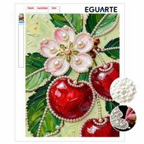Frameless Pearl Painting Kit Cherry Pattern DIY 3D Bead Art Canvas Relaxing Handmade Craft for Adults Home Decor 30x40cm