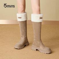 Women's Chunky Heel Fleece Lined Long Knight Boots 39