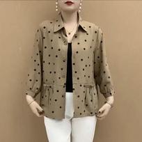Women's Plus Size Polka Dot Sun Protection Cardigan Jacket Spring Mom's Outfit 3/4 Sleeve Thin Loose Shirt XL