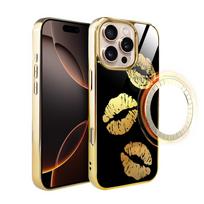 Etui Do Iphone 16 Pro Ibizu Elite Glass Z Magsafe, Szklany Tył, Golden Midnight, Usta, Złote