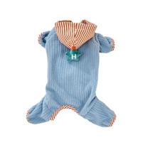Star Design Dog Striped Jumpsuit Fleece Puppy Hood Pajamas Dog Sweatshirt  Winter Season S
