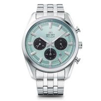 Orient STRETO Solar Chronograph Watch RA-TX0304L10B 40mm Sky Blue Dial Steel Strap Men's