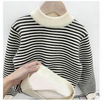 Boys' and Girls' Fleece-Lined Pullover Sweater - Striped Knit for Autumn/Winter, Suitable for Kids and Tweens Size 120 (Height ~110 cm)