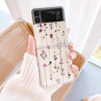 For Samsung Galaxy Z Flip 4 3 Case Dried Flowers Painted Transparent Shockproof Pc Hard Back Cover For Samsung Zflip4 Flip3 Case For Samsung Z Flip 4